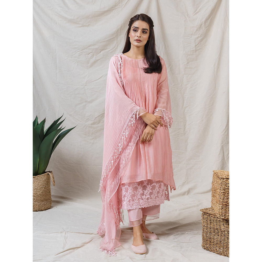 NAAZ BY NOOR Blush Pink Ensemble Kurta With Pant And Dupatta (Set of 3)