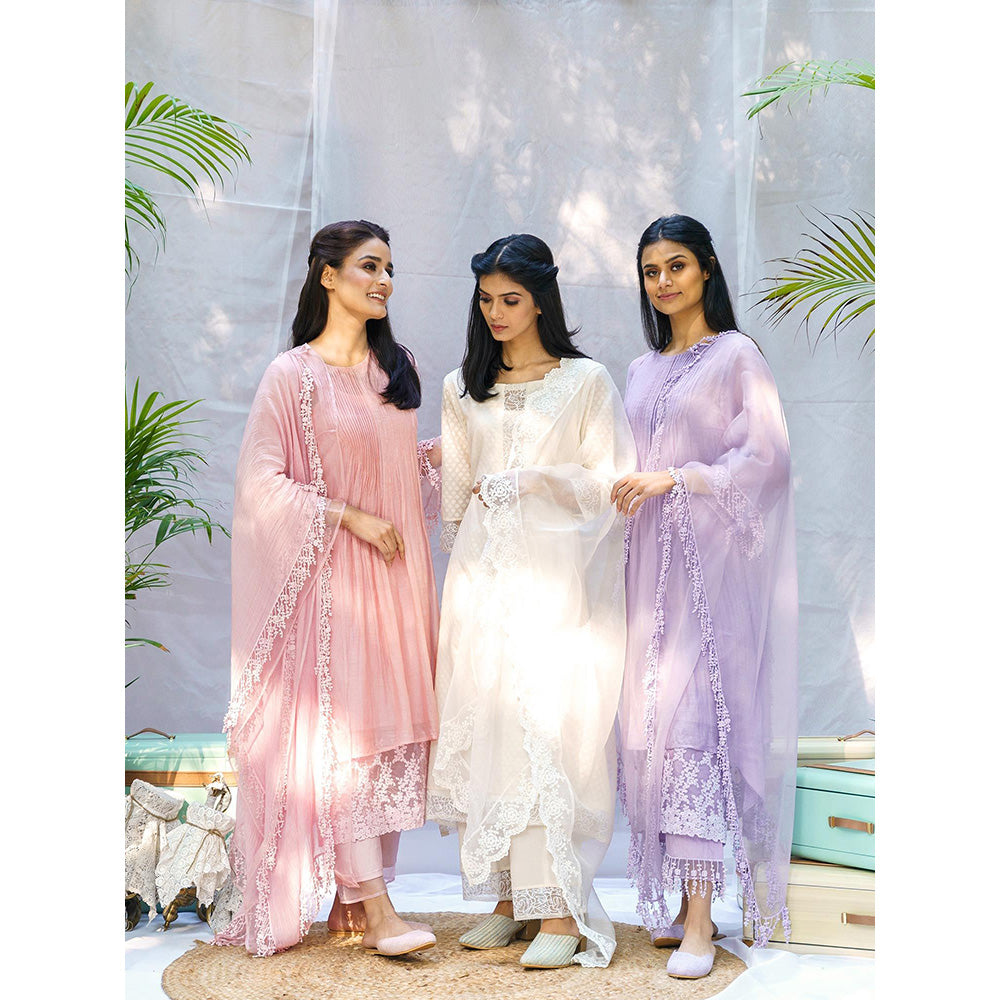 NAAZ BY NOOR Blush Pink Ensemble Kurta With Pant And Dupatta (Set of 3)