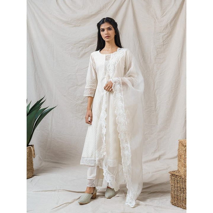 NAAZ BY NOOR Pearl White Ensemble Kurta With Pant And Dupatta (Set of 3)