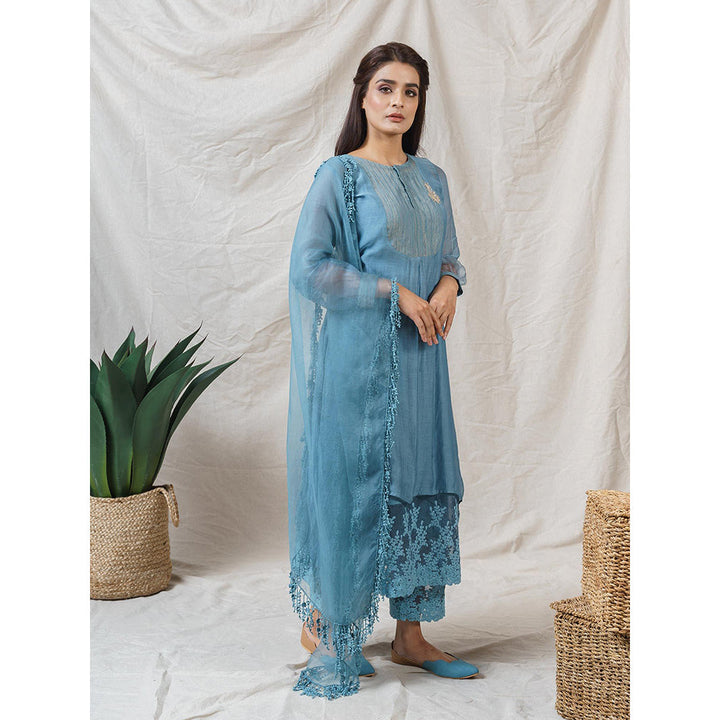 NAAZ BY NOOR Livid Blue Ensemble Kurta With Pant And Dupatta (Set of 3)