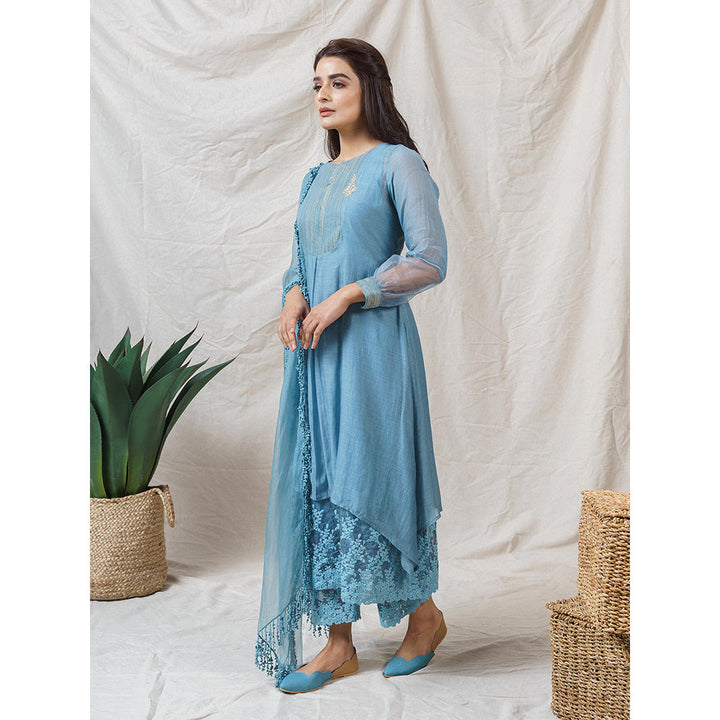 NAAZ BY NOOR Livid Blue Ensemble Kurta With Pant And Dupatta (Set of 3)