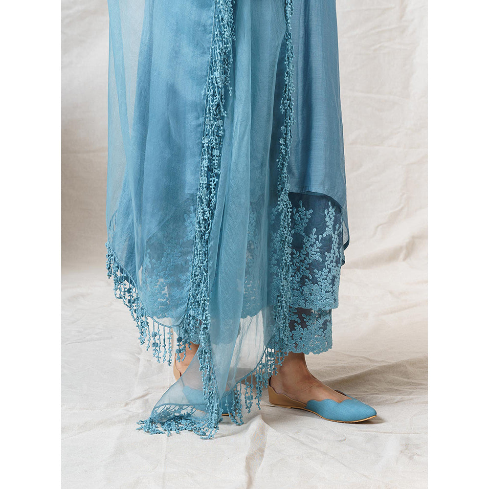 NAAZ BY NOOR Livid Blue Ensemble Kurta With Pant And Dupatta (Set of 3)