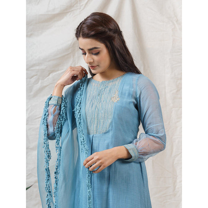 NAAZ BY NOOR Livid Blue Ensemble Kurta With Pant And Dupatta (Set of 3)