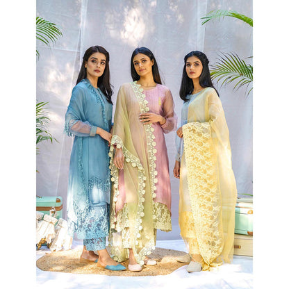 NAAZ BY NOOR Livid Blue Ensemble Kurta With Pant And Dupatta (Set of 3)