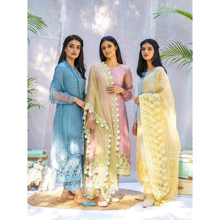 NAAZ BY NOOR Livid Blue Ensemble Kurta With Pant And Dupatta (Set of 3)