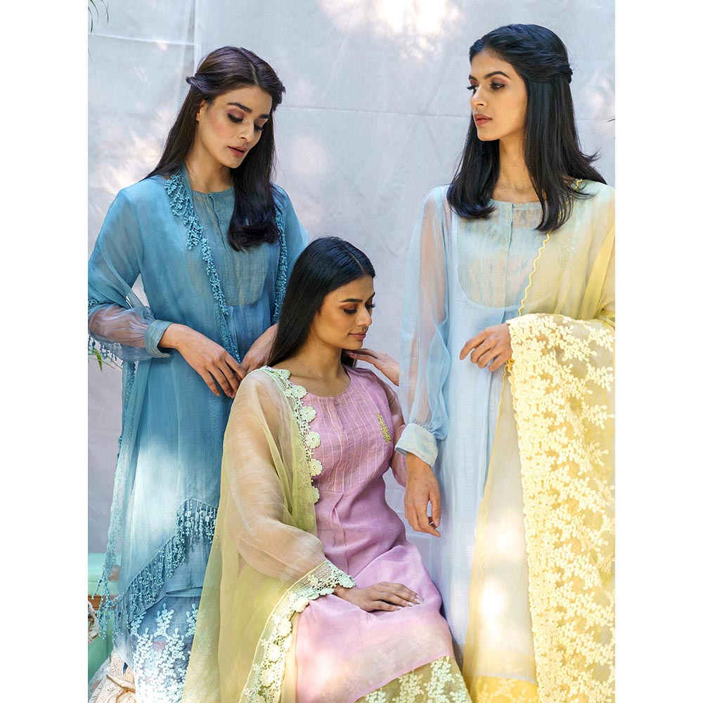 NAAZ BY NOOR Livid Blue Ensemble Kurta With Pant And Dupatta (Set of 3)