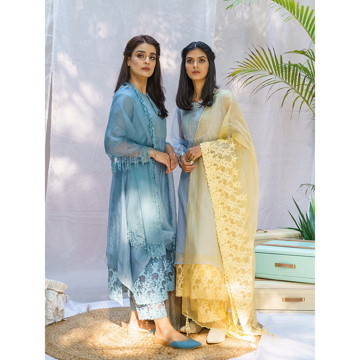 NAAZ BY NOOR Livid Blue Ensemble Kurta With Pant And Dupatta (Set of 3)