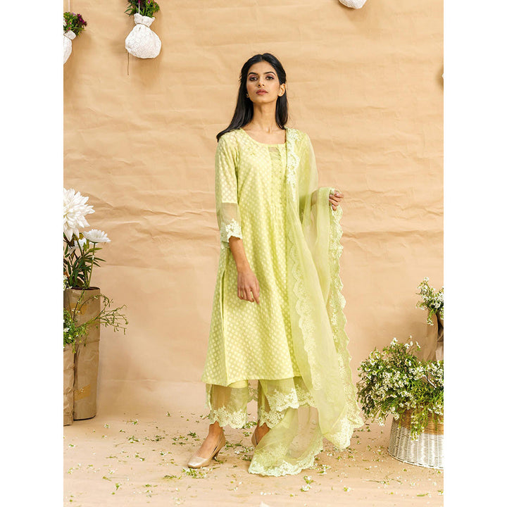 NAAZ BY NOOR Rosa Green Ensemble Kurta With Pant And Dupatta (Set of 3)