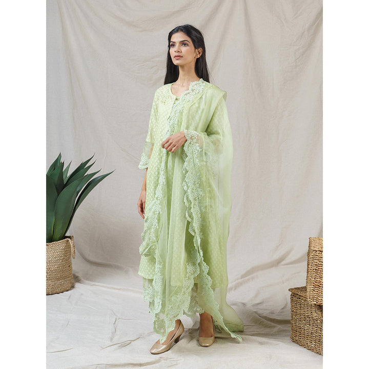 NAAZ BY NOOR Rosa Green Ensemble Kurta With Pant And Dupatta (Set of 3)