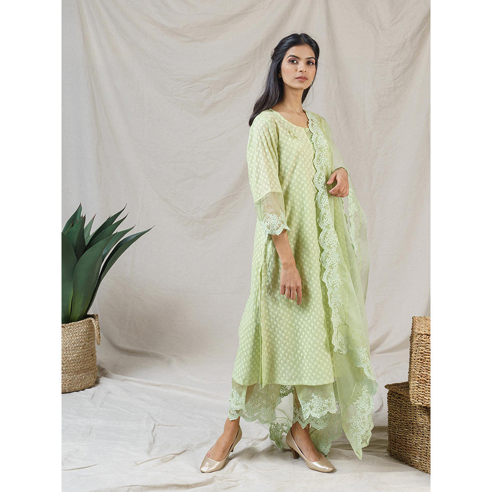 NAAZ BY NOOR Rosa Green Ensemble Kurta With Pant And Dupatta (Set of 3)