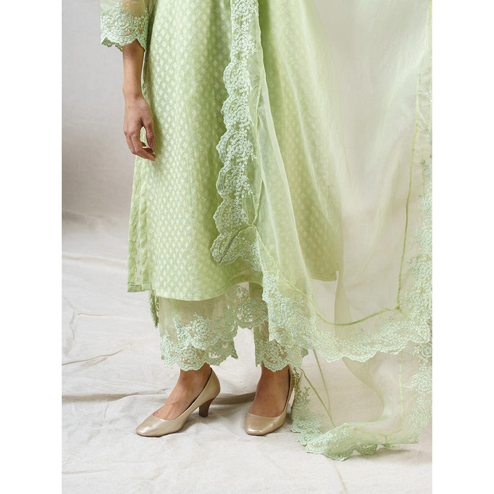 NAAZ BY NOOR Rosa Green Ensemble Kurta With Pant And Dupatta (Set of 3)