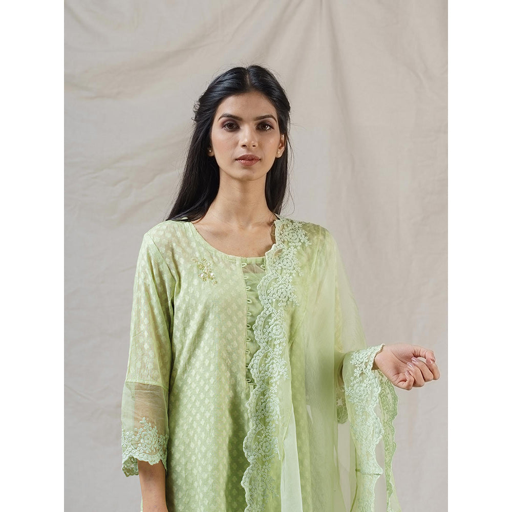 NAAZ BY NOOR Rosa Green Ensemble Kurta With Pant And Dupatta (Set of 3)