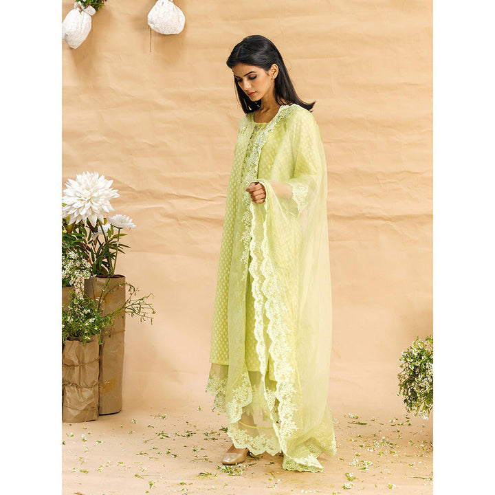 NAAZ BY NOOR Rosa Green Ensemble Kurta With Pant And Dupatta (Set of 3)