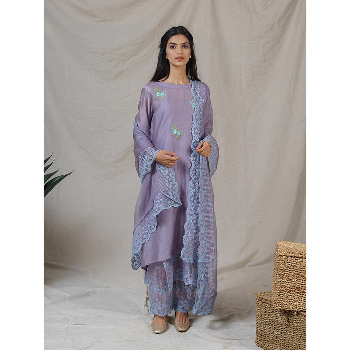 NAAZ BY NOOR Opal Lavender Ensemble Kurta With Pant And Dupatta (Set of 3)