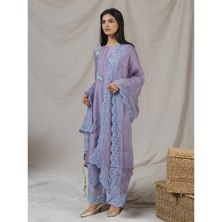 NAAZ BY NOOR Opal Lavender Ensemble Kurta With Pant And Dupatta (Set of 3)