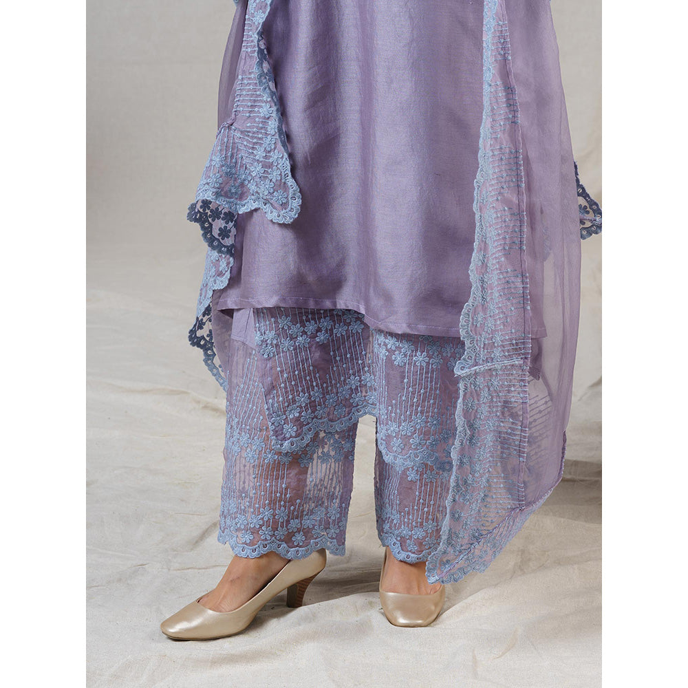 NAAZ BY NOOR Opal Lavender Ensemble Kurta With Pant And Dupatta (Set of 3)