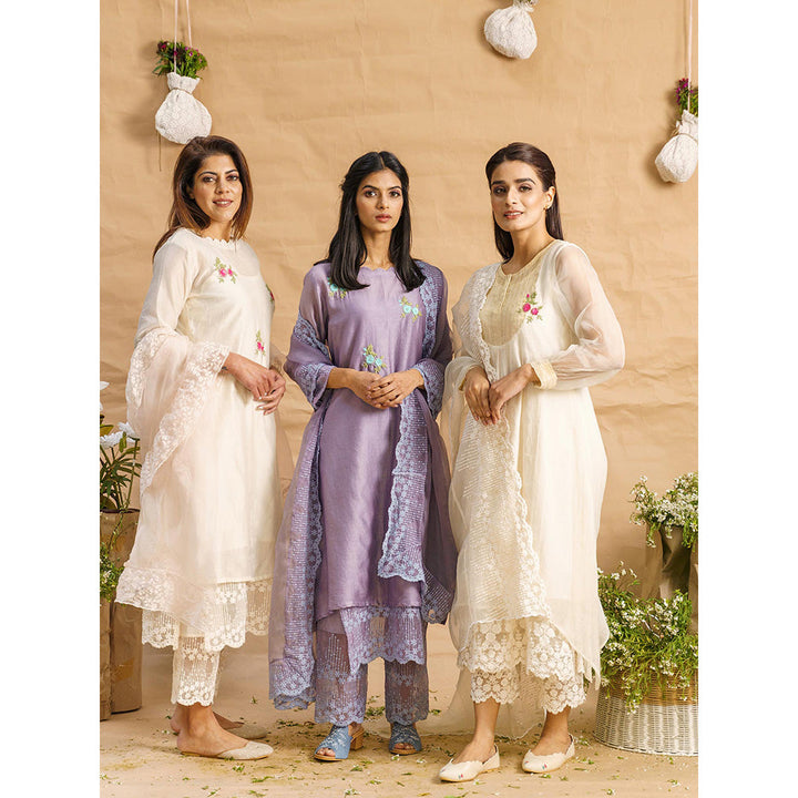 NAAZ BY NOOR Opal Lavender Ensemble Kurta With Pant And Dupatta (Set of 3)