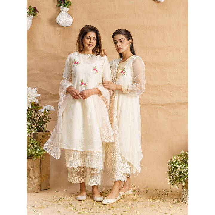 NAAZ BY NOOR Snow Drop White Kurta With Pant And Dupatta (Set of 3)