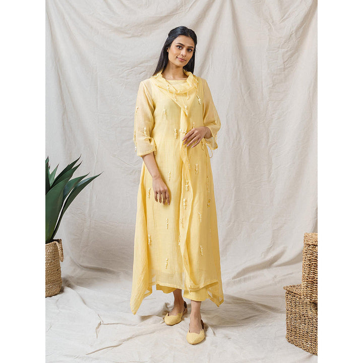 NAAZ BY NOOR Pale Yellow Iris Ensemble Kurta With Pant And Dupatta (Set of 3)