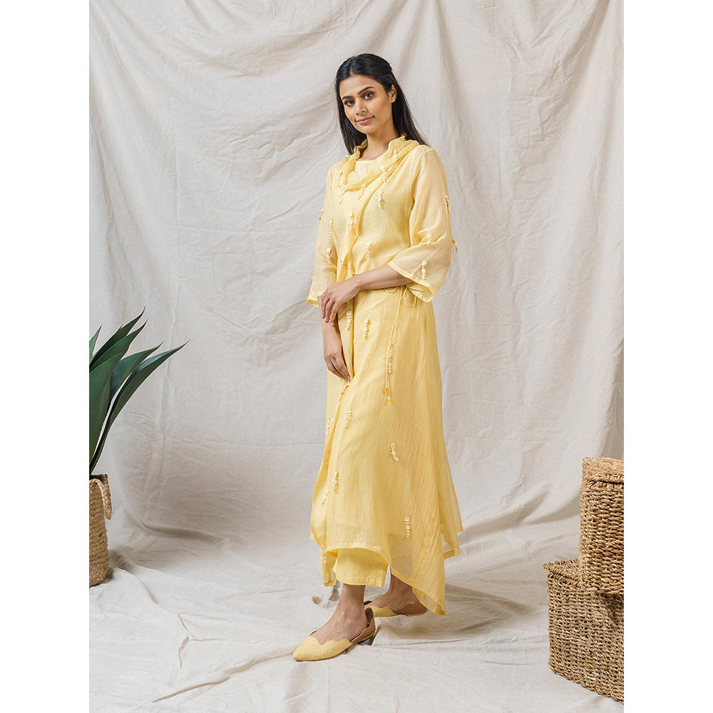 NAAZ BY NOOR Pale Yellow Iris Ensemble Kurta With Pant And Dupatta (Set of 3)