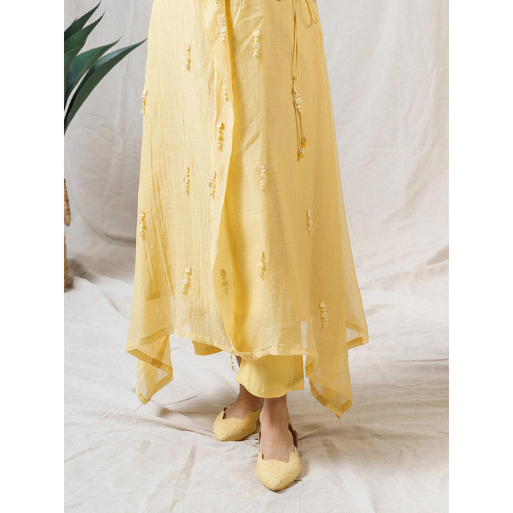 NAAZ BY NOOR Pale Yellow Iris Ensemble Kurta With Pant And Dupatta (Set of 3)