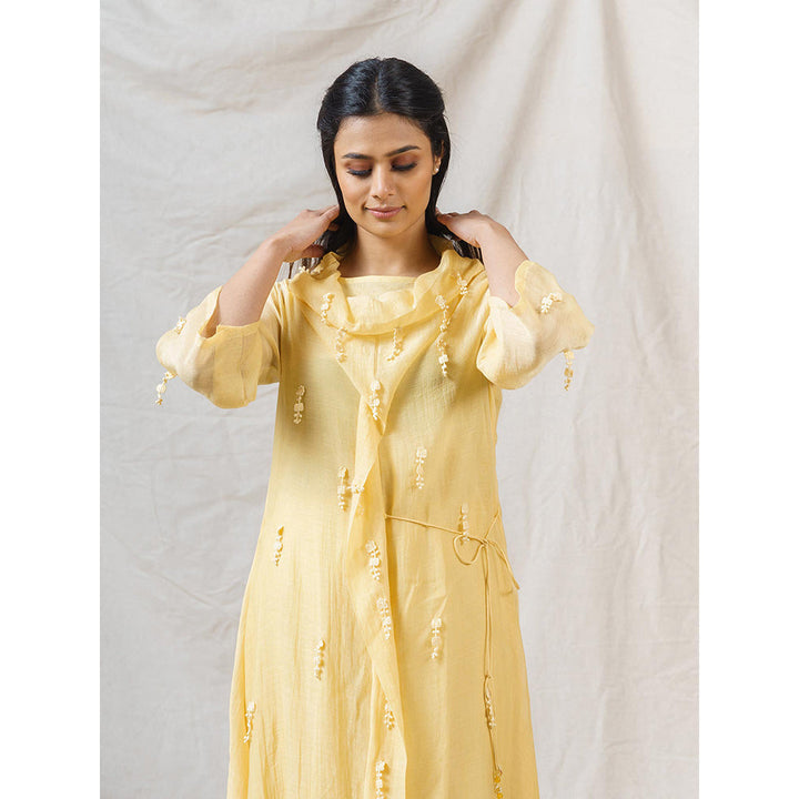 NAAZ BY NOOR Pale Yellow Iris Ensemble Kurta With Pant And Dupatta (Set of 3)