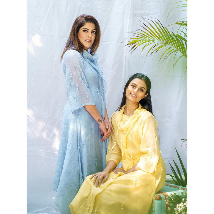 NAAZ BY NOOR Pale Yellow Iris Ensemble Kurta With Pant And Dupatta (Set of 3)