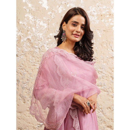 NAAZ BY NOOR Old Rose Embroidered Kurta With Pant And Dupatta (Set of 3)