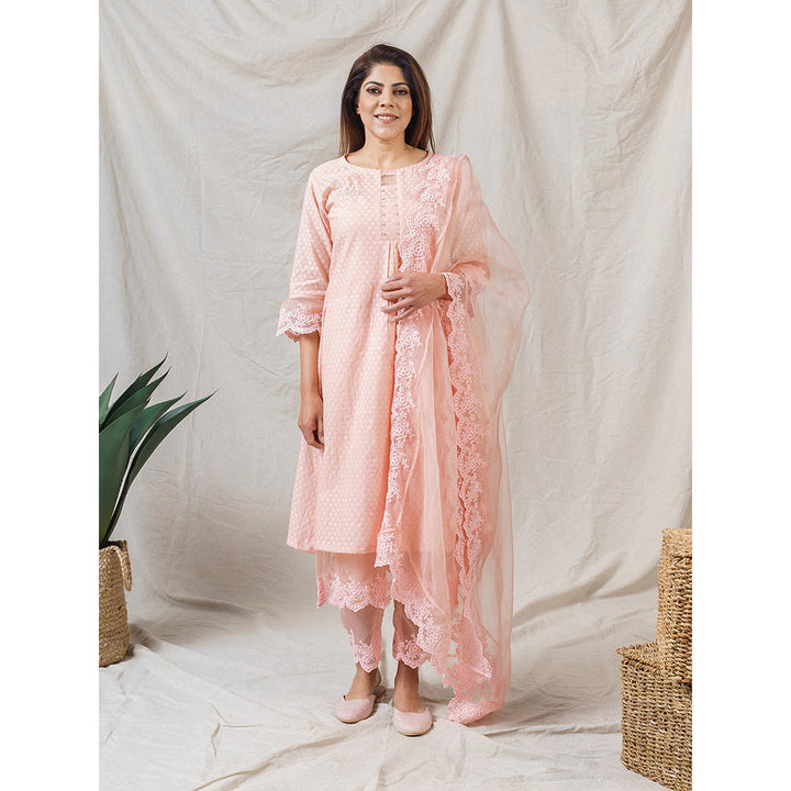 NAAZ BY NOOR Cinnamon Peach Kurta With Pant And Dupatta (Set of 3)