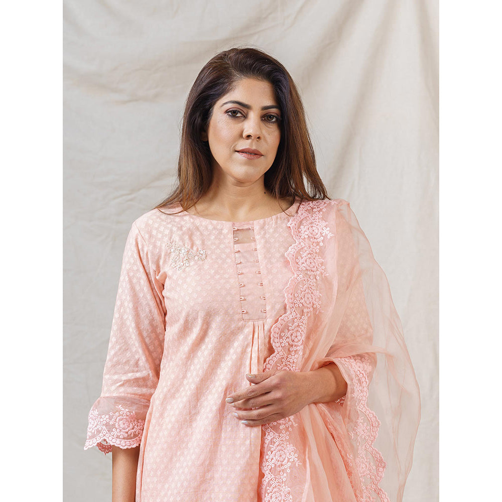 NAAZ BY NOOR Cinnamon Peach Kurta With Pant And Dupatta (Set of 3)