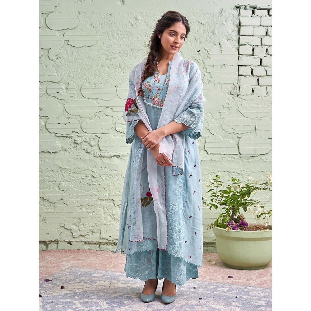 NAAZ BY NOOR Jamun Ki Tokri Neeli Kurta Set - (Set of 3)