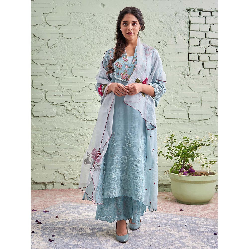 NAAZ BY NOOR Jamun Ki Tokri Neeli Kurta Set - (Set of 3)