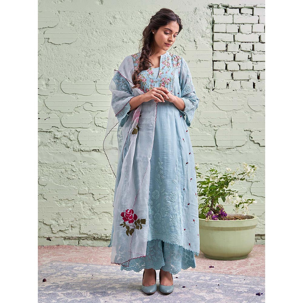 NAAZ BY NOOR Jamun Ki Tokri Neeli Kurta Set - (Set of 3)