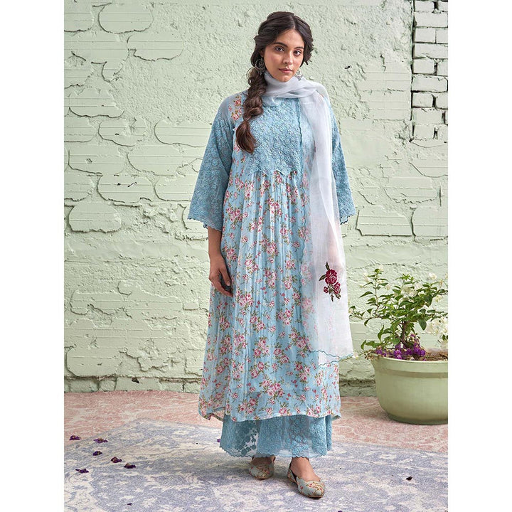 NAAZ BY NOOR Jamun Ki Tokri Neeli Kurta Set - (Set of 3)