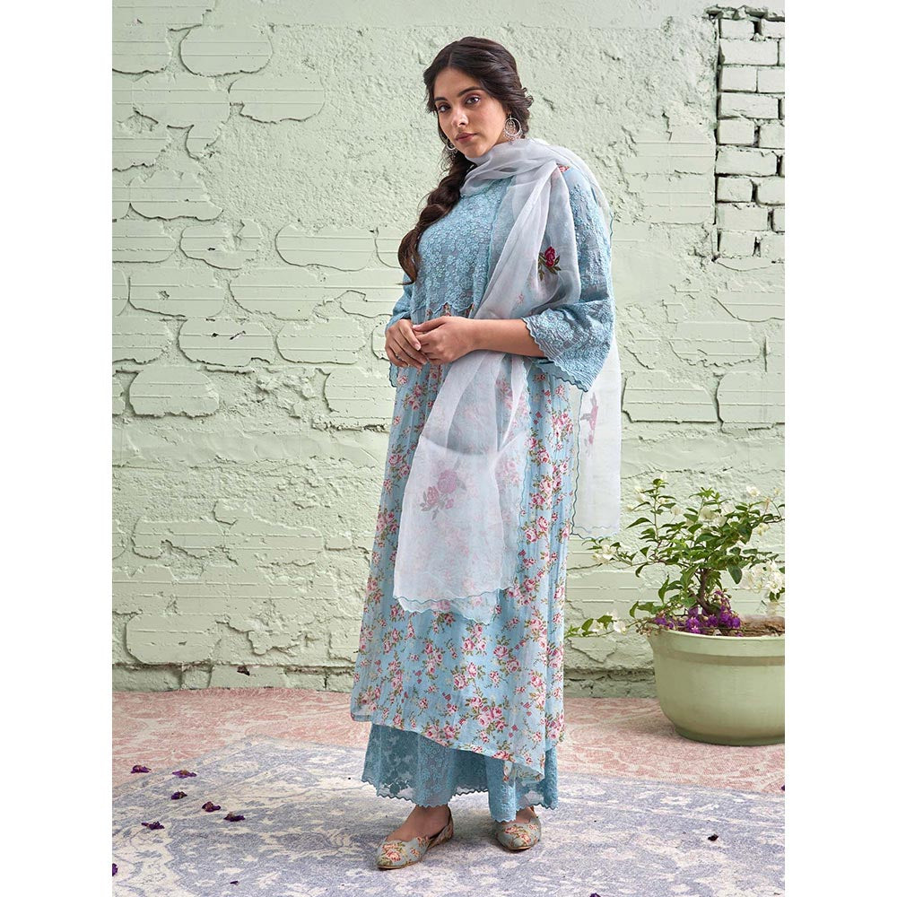 NAAZ BY NOOR Jamun Ki Tokri Neeli Kurta Set - (Set of 3)