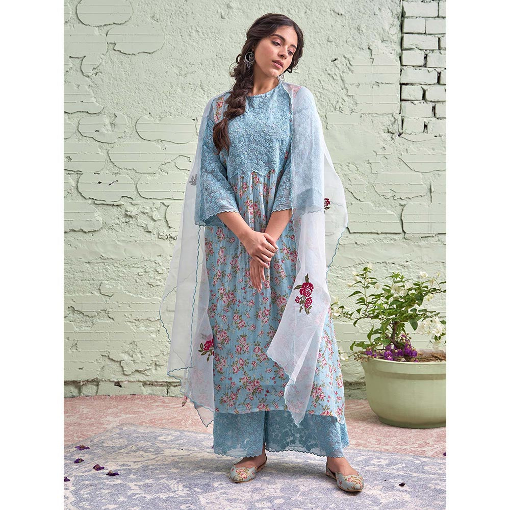 NAAZ BY NOOR Jamun Ki Tokri Neeli Kurta Set - (Set of 3)