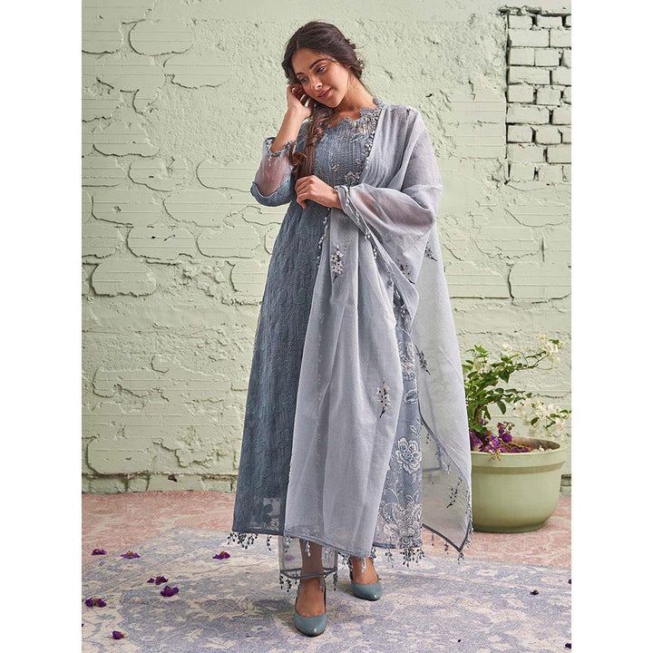 NAAZ BY NOOR Jamun Ki Tokri Neeli Si Sleti Kurta Set - (Set of 3)