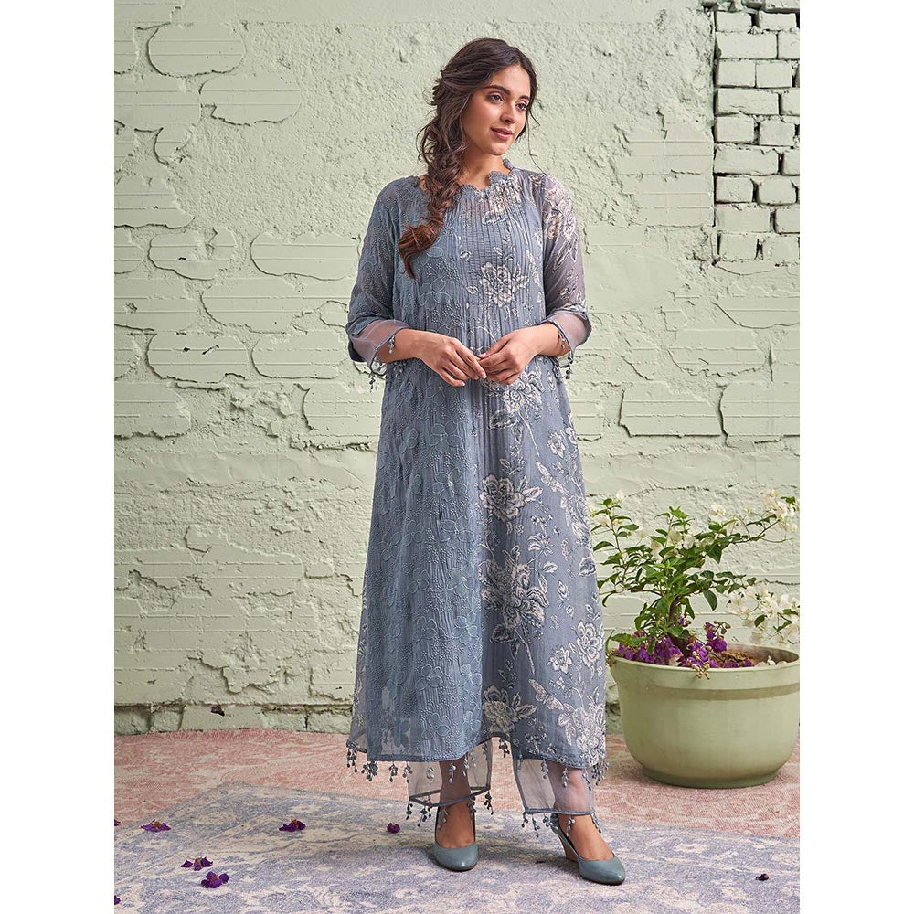 NAAZ BY NOOR Jamun Ki Tokri Neeli Si Sleti Kurta Set - (Set of 3)