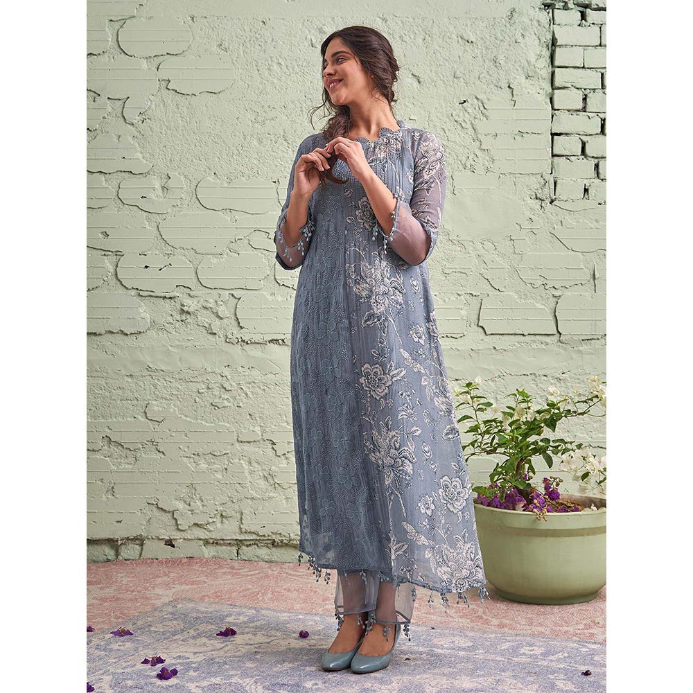 NAAZ BY NOOR Jamun Ki Tokri Neeli Si Sleti Kurta Set - (Set of 3)