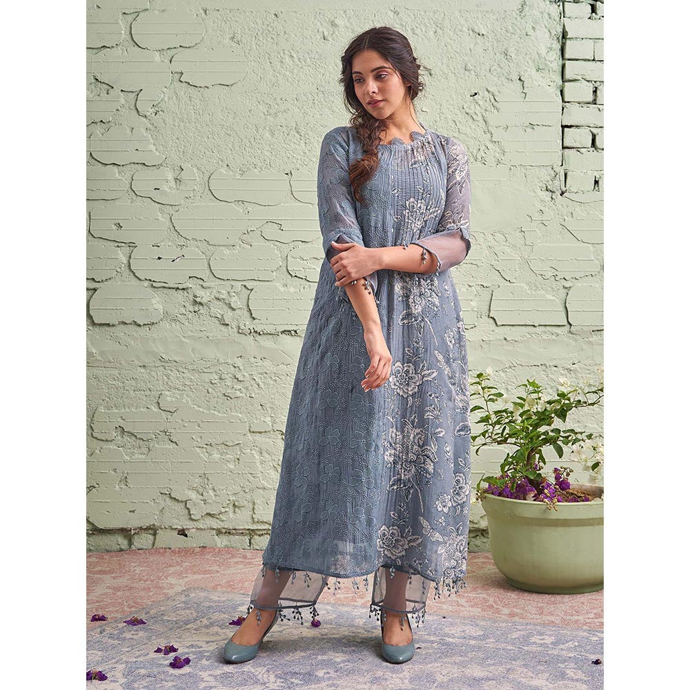 NAAZ BY NOOR Jamun Ki Tokri Neeli Si Sleti Kurta Set - (Set of 3)