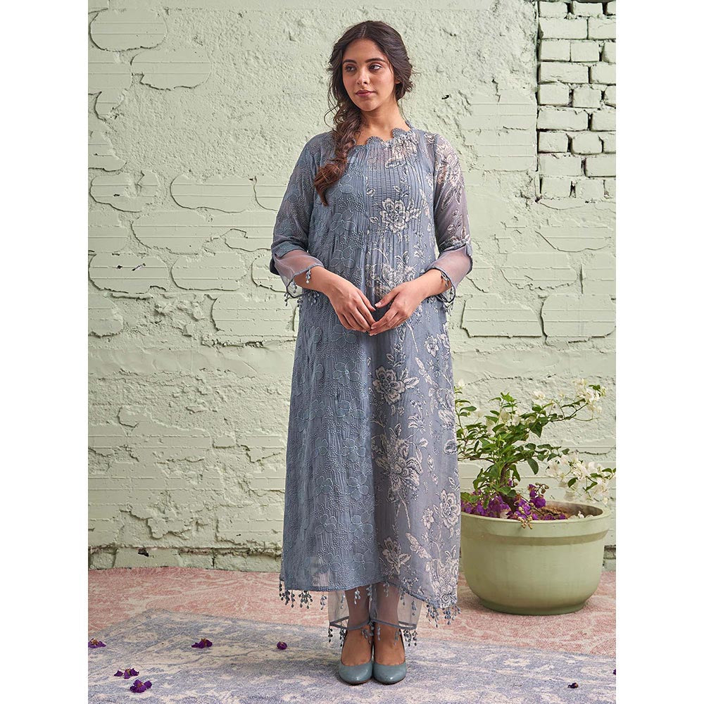 NAAZ BY NOOR Jamun Ki Tokri Neeli Si Sleti Kurta Set - (Set of 3)