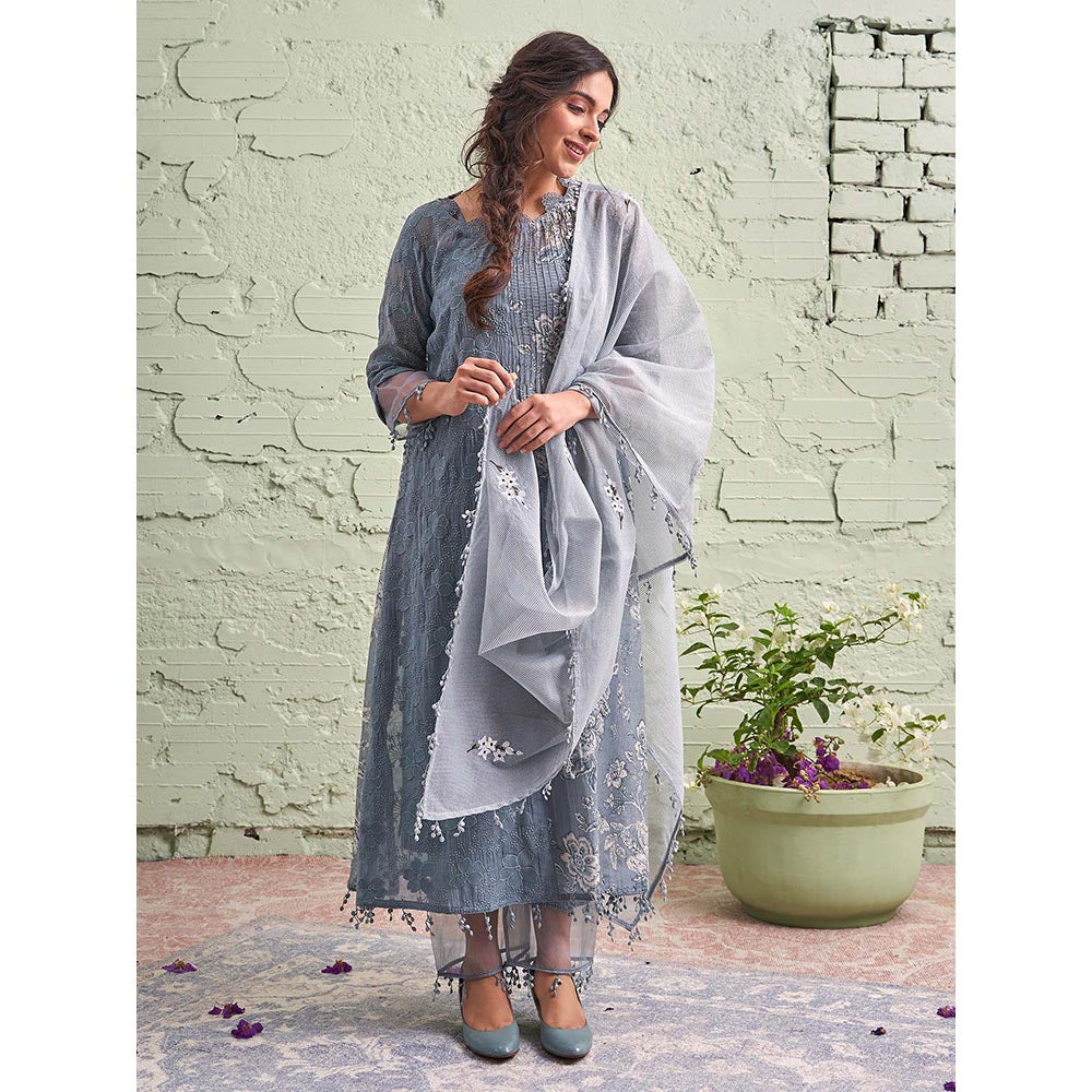 NAAZ BY NOOR Jamun Ki Tokri Neeli Si Sleti Kurta Set - (Set of 3)