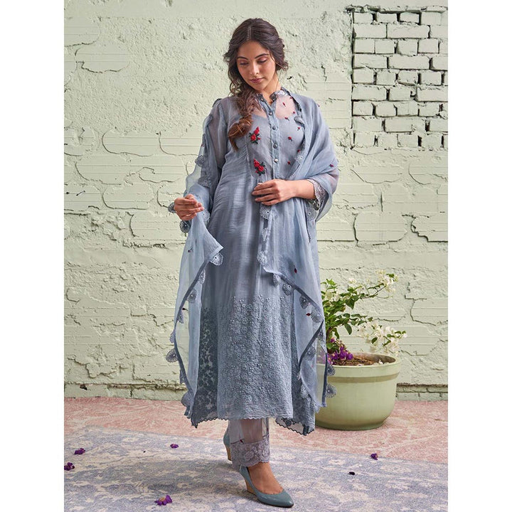 NAAZ BY NOOR Jamun Ki Tokri Neeli Si Sleti Kurta Set - (Set of 3)