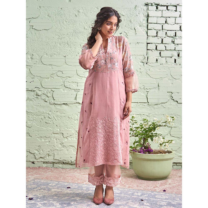 NAAZ BY NOOR Jamun Ki Tokri Halki Gulabi Kurta Set - (Set of 3)