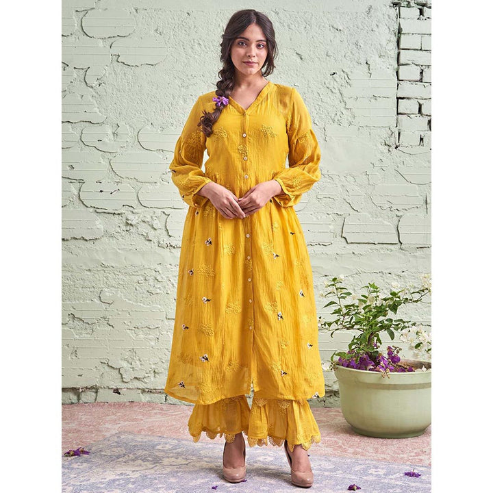 NAAZ BY NOOR Jamun Ki Tokri Peeli Kurta Set - (Set of 3)