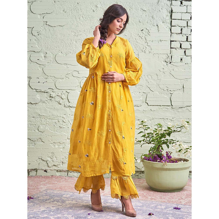 NAAZ BY NOOR Jamun Ki Tokri Peeli Kurta Set - (Set of 3)