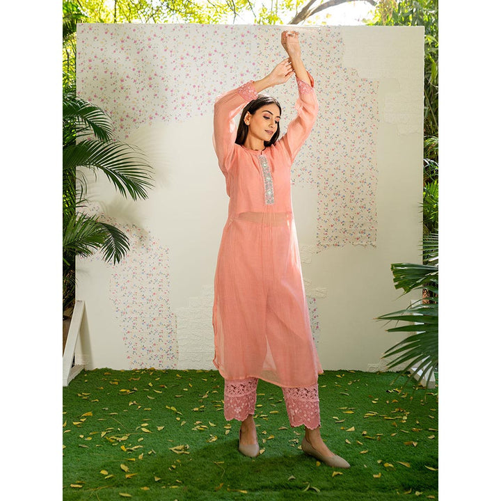 Naaz By Noor Kurta with Pants Under The Neem Peach (Set of 2)