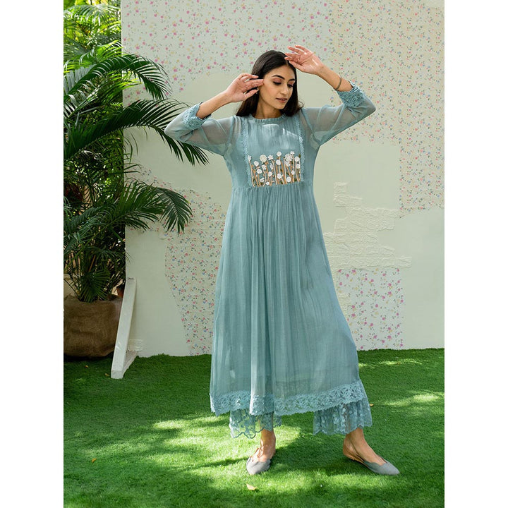 Naaz By Noor Kurta with Pants Under The Neem Blue (Set of 2)