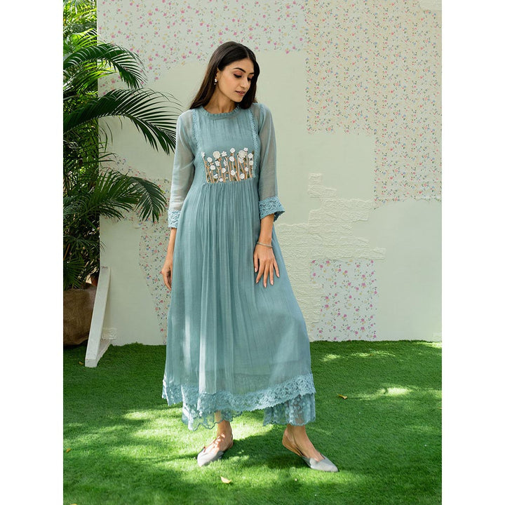 Naaz By Noor Kurta with Pants Under The Neem Blue (Set of 2)