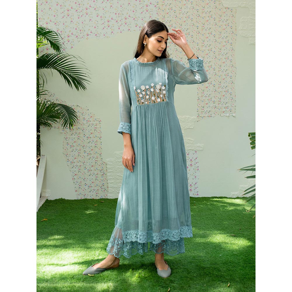 Naaz By Noor Kurta with Pants Under The Neem Blue (Set of 2)